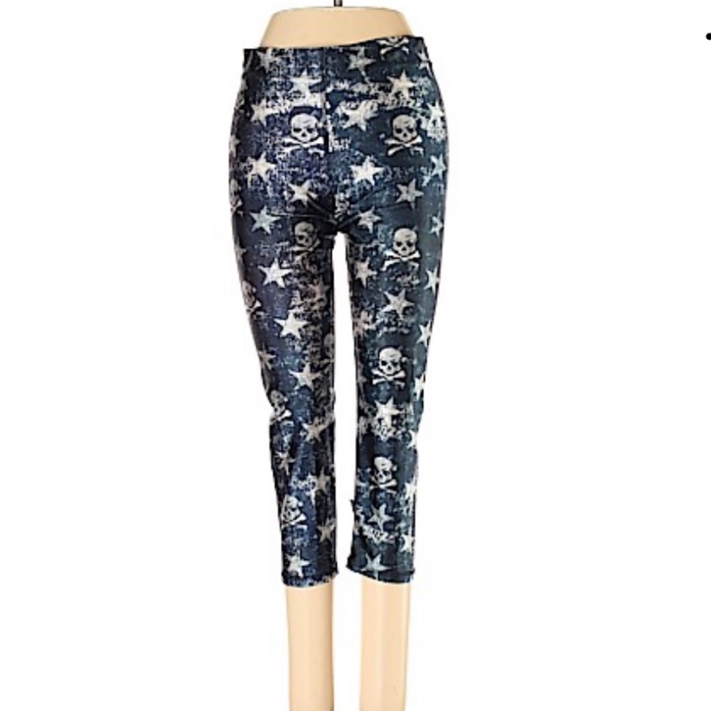 Terez x SoulCycle Size S Workout Leggings. Skulls and Stars. Blue with Silver.